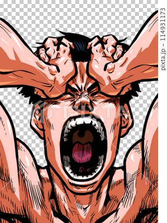 一個裸體男人抱著頭尖叫的插圖 一個裸體男人抱著頭尖叫的插圖 114931173