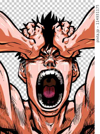 頭を抱え叫ぶ裸の男性のイラスト 114931175