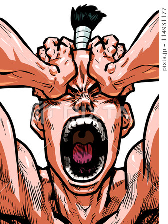 頭を抱え叫ぶ裸の男性のイラスト 頭を抱え叫ぶ裸の男性のイラスト 114931177