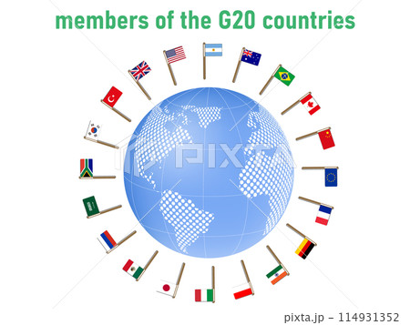 G20サミット参加国の国旗セット G20サミット参加国の国旗セット 114931352