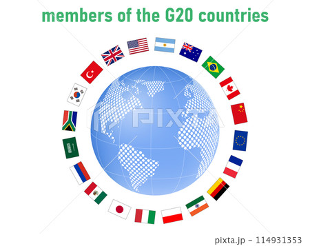 G20サミット参加国の国旗セット G20サミット参加国の国旗セット 114931353