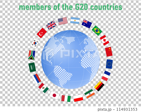 G20サミット参加国の国旗セット G20サミット参加国の国旗セット 114931353