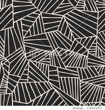 Abstract lines seamless pattern. Geometric stripe line ornamental texture with minimal abstract organic fan shapes pattern. 114931415