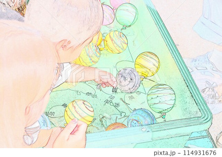 CG画像イラスト夏祭りの風物詩ヨーヨー釣り1 CG画像イラスト夏祭りの風物詩ヨーヨー釣り1 114931676