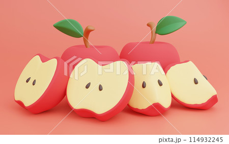 Apple wallpaper illustration, 3D render food and beverage concept on red background 114932245