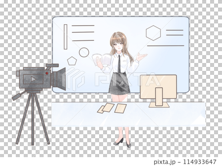 オンライン授業をする女性教師 114933647