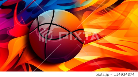 Abstract basketball panoramic background, orange basketball - AI generated image 114934874