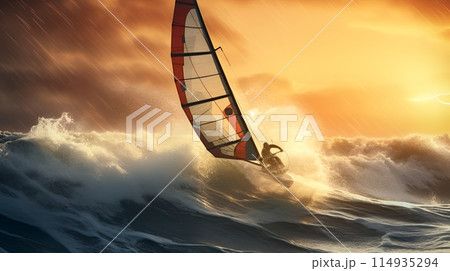 Windsurfing in a storm Windsurfing in a storm 114935294