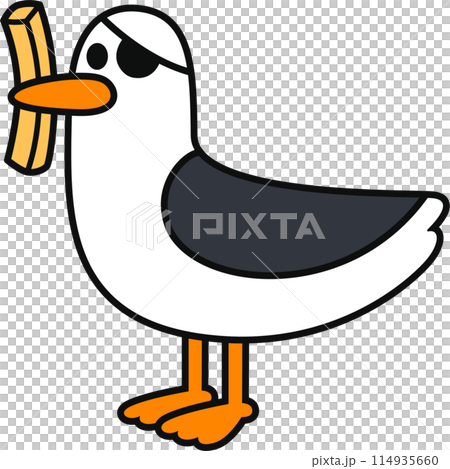 Funny cartoon seagull with french fry drawing 114935660