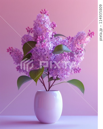 Lilac in a plant pot and a light colored background Lilac in a plant pot and a light colored background 114935809
