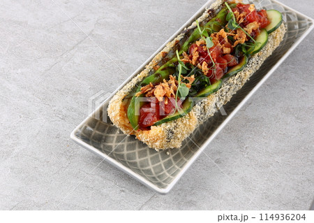 Fried Sushi Roll Brazilian style. Sushi dog 114936204