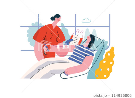 Mutual Support: Blood donation -modern flat vector concept illustration of a nurse and woman donating blood A metaphor of voluntary, collaborative exchanges of resource, services Mutual Support: Blood donation -modern flat vector concept illustration of a nurse and woman donating blood A metaphor of voluntary, collaborative exchanges of resource, services 114936806
