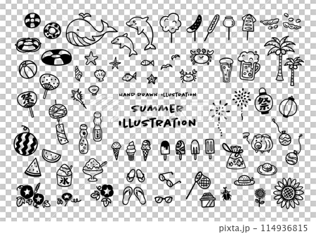 Cute hand-drawn summer image illustration set 114936815