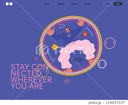Life Unframed: Bubble -modern flat vector concept illustration of a man flying in the giant bubble. Metaphor of unpredictability, imagination, whimsy, cycle of existence, play, growth and discovery 114937337