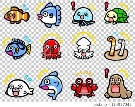 令人驚訝的可愛水族生物圖示素材集 114937343