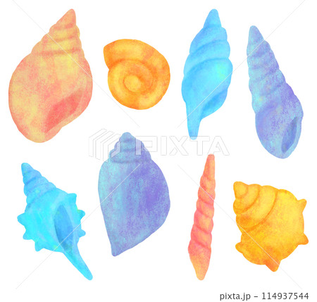 カラフルな巻き貝のイラストセット 114937544