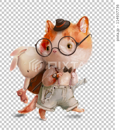 cute kitten with white hare in the bag 114937736