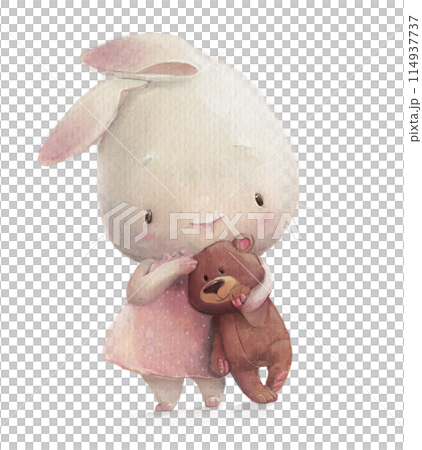 cute little hare girl with a teddy bear 114937737