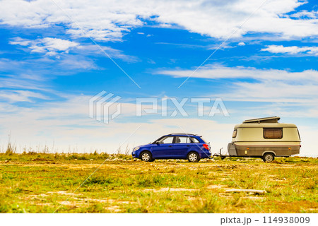 Caravan trailer camping on coast, Spain. Caravan trailer camping on coast, Spain. 114938009