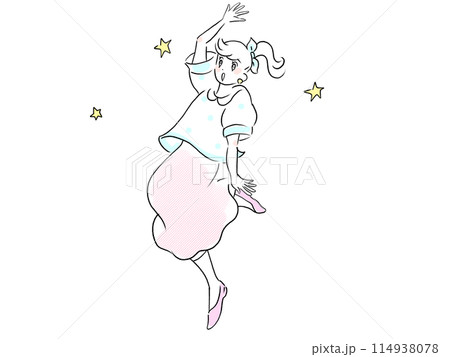 ジャンプする女性-喜びと驚きー人物シンプルカラーイラスト素材 114938078