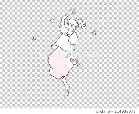 ジャンプする女性-喜びと驚きー人物シンプルカラーイラスト素材 114938078