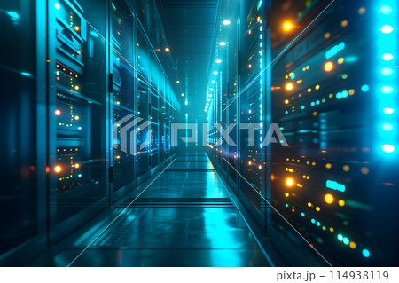 Server room with neon high contrast lighting Server room with neon high contrast lighting 114938119