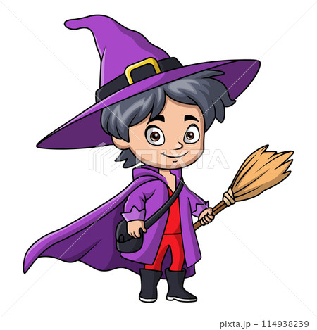 Cute boy cartoon wearing costume witch 114938239