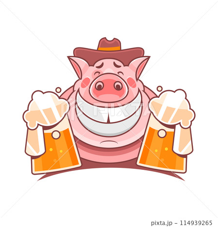 Cartoon beer mug character in retro style for bar banner. Vector illustration. Vintage alcohol drink mascot poster. Nostalgia 60s, 70s, 80s 114939265