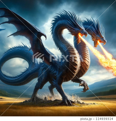 The Blue Double-Headed Dragon 2 confronted in - Stock