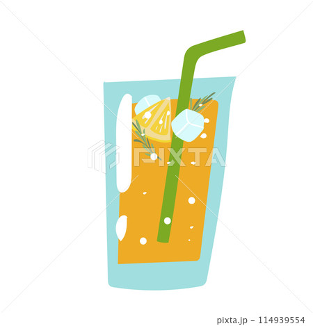 Hand drawn summer lemonade or cocktail with lime slice and rosemary. Hand drawn summer lemonade or cocktail with lime slice and rosemary. 114939554