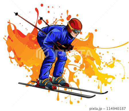 Vector illustration of skiing man colored draw 114940187