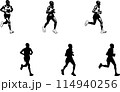 marathon runner sketch and silhouettes - vector 114940256