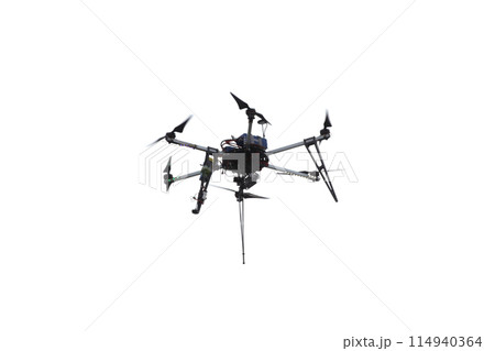 New drone quadcopter with digital camera isolated on white background 114940364