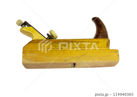 Vintage wood planer isolated on white background Vintage wood planer isolated on white background 114940365