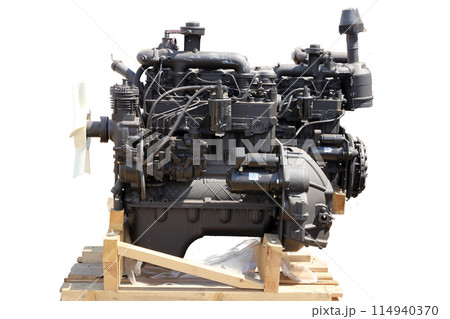 Aviation automotive piston engine with arrangement of cylinders Isolated on white background Aviation automotive piston engine with arrangement of cylinders Isolated on white background 114940370