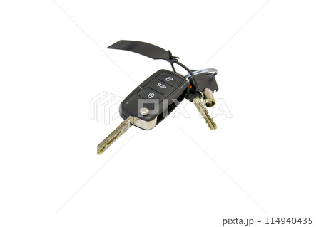 Black car Key and Keychain on white background 114940435