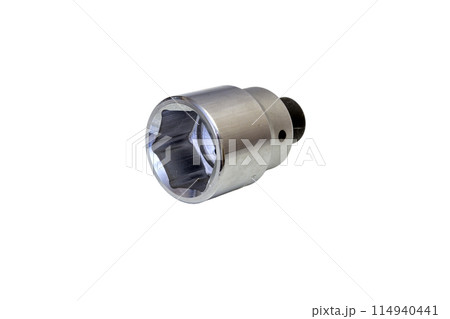 Stainless steel hex sockets for Torque Wrench isolated on a white background Stainless steel hex sockets for Torque Wrench isolated on a white background 114940441