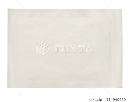 Paper white sachet for sterile medical wipes, food on isolated background Paper white sachet for sterile medical wipes, food on isolated background 114940480