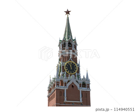 12 hours on the chimes of the Spasskaya Tower of the Moscow Kremlin isolated on a white background 114940551