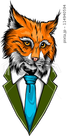 Vector image, the head of a lynx looks forward, on a white background. 114940594