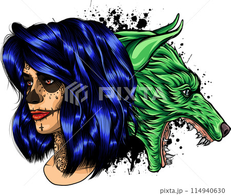 colored wolf head mascotn vector illustration design 114940630