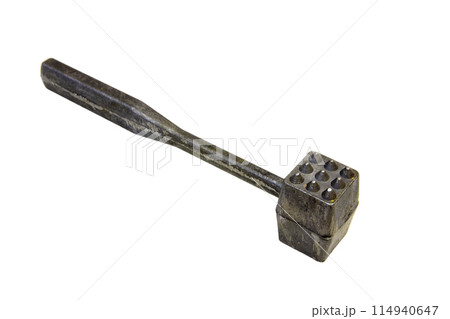Dual sided metal meat mallet isolated on white 114940647