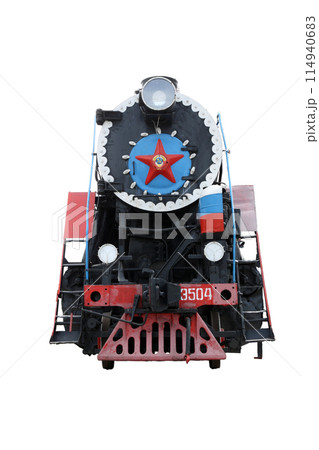 Train with steam locomotive series Ov isolated on white background 114940683