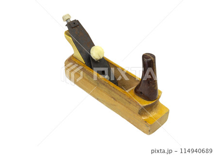 Vintage wood planer isolated on white background Vintage wood planer isolated on white background 114940689