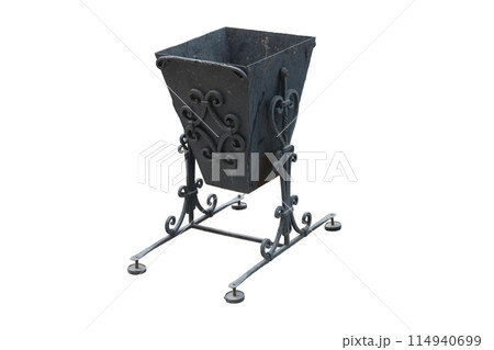 Black metal trash in park isolated on white background Black metal trash in park isolated on white background 114940699