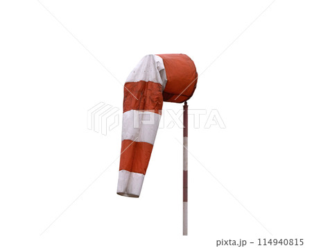 Windsock indicator of wind on runway airport isolated on a white background 114940815