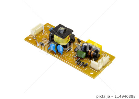 Printed circuit board isolated on white background 114940888