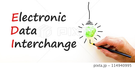 EDI electronic data interchange symbol. Concept words EDI electronic data interchange on white paper. Beautiful white background. Business and EDI electronic data interchange concept. Copy space. EDI electronic data interchange symbol. Concept words EDI electronic data interchange on white paper. Beautiful white background. Business and EDI electronic data interchange concept. Copy space. 114940995