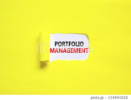 Portfolio management symbol. Concept words Portfolio management on beautiful white paper. Beautiful yellow paper background. Business Portfolio management concept. Copy space. 114941028
