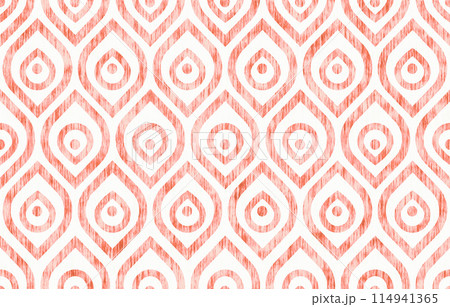 Seamless vintage pattern with stylized peacock feathers. Vintage red ikat ogee pattern. 114941365